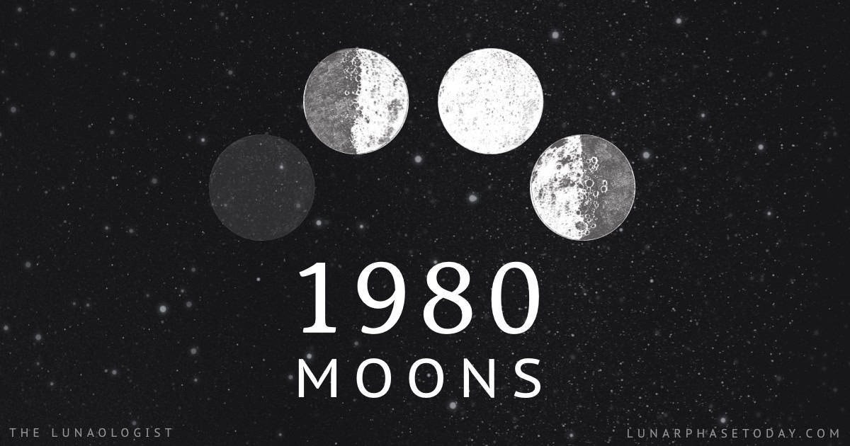 Illustration of the four moon phases for the calendar dates of the moons in 1980
